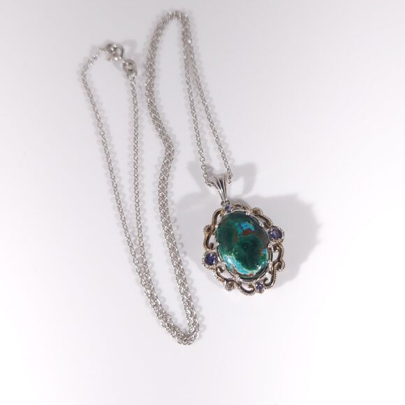 Chrysocolla and Iolite Necklace 14k YG and Sterling Silver - Picture 4 of 10